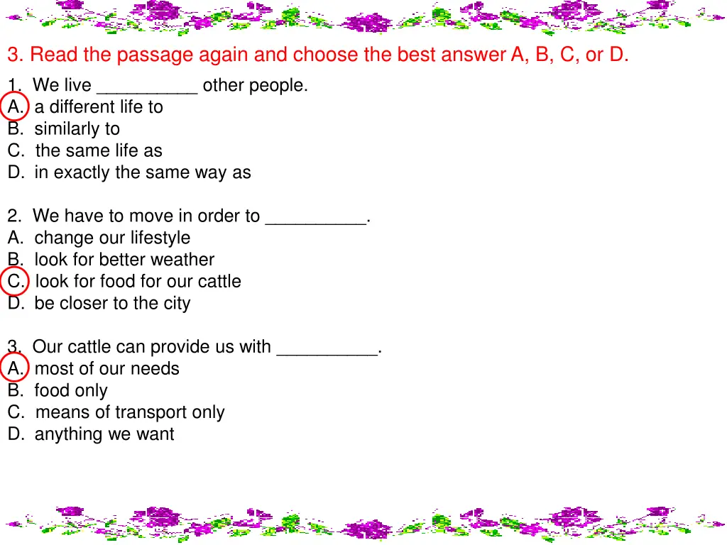 3 read the passage again and choose the best