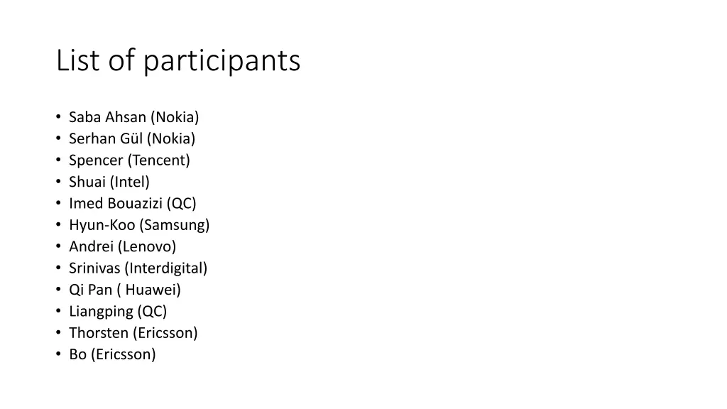 list of participants