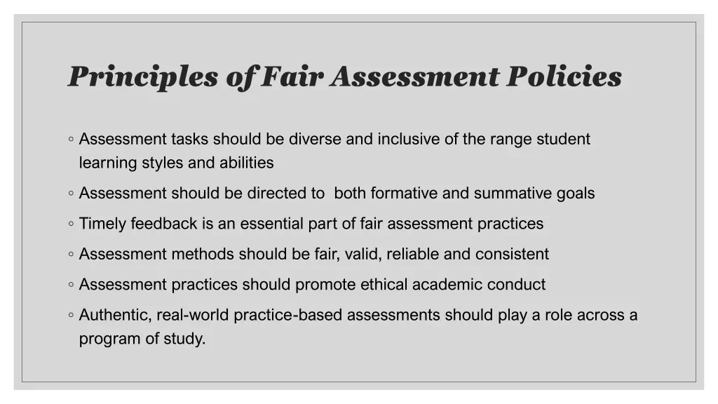 principles of fair assessment policies 1