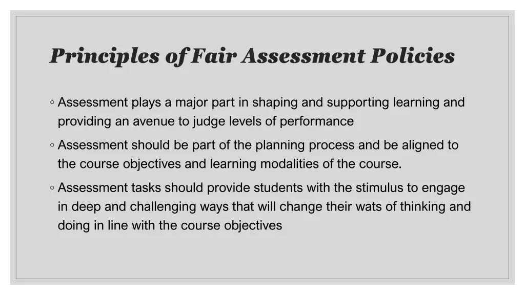 principles of fair assessment policies