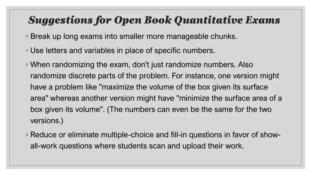 suggestions for open book quantitative exams 1