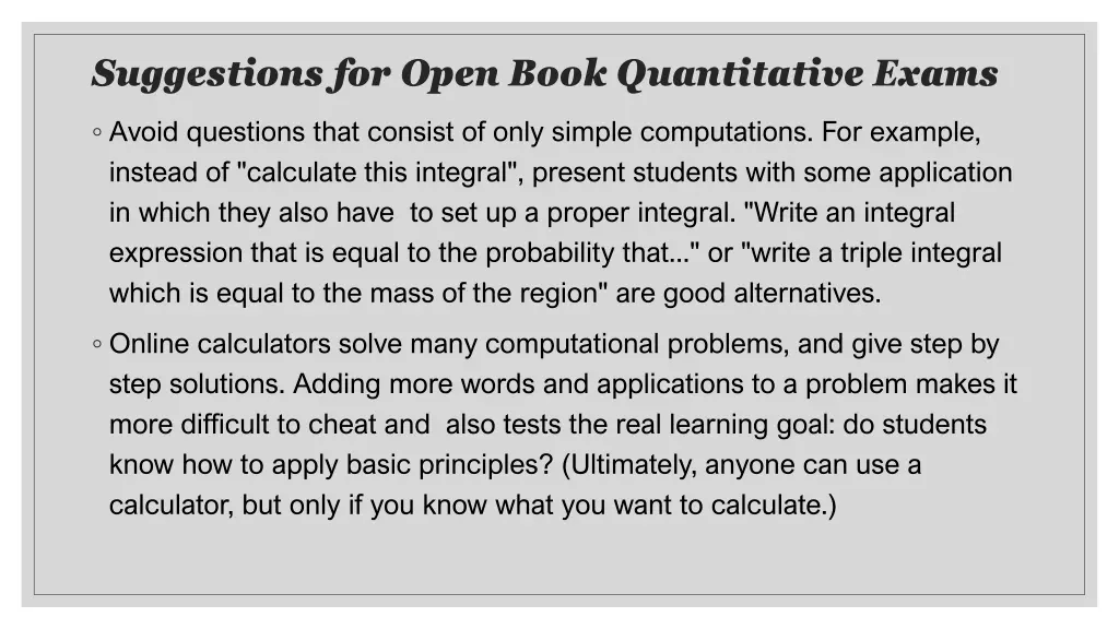 suggestions for open book quantitative exams 2