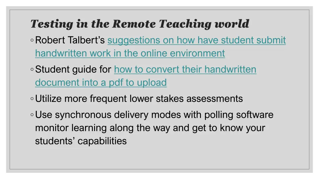 testing in the remote teaching world robert