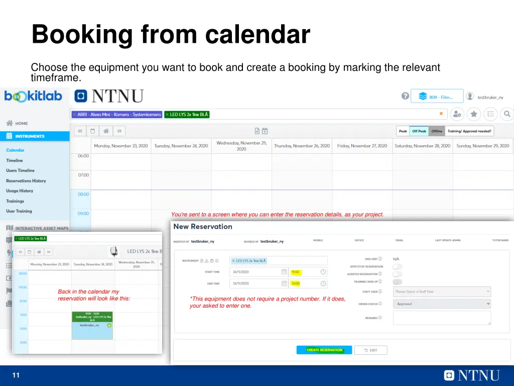 booking from calendar