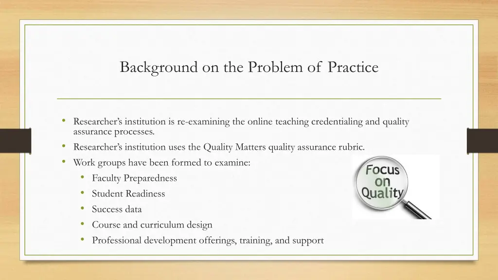 background on the problem of practice