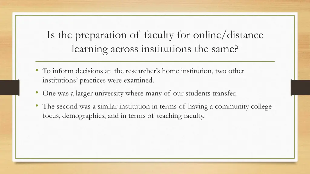 is the preparation of faculty for online distance