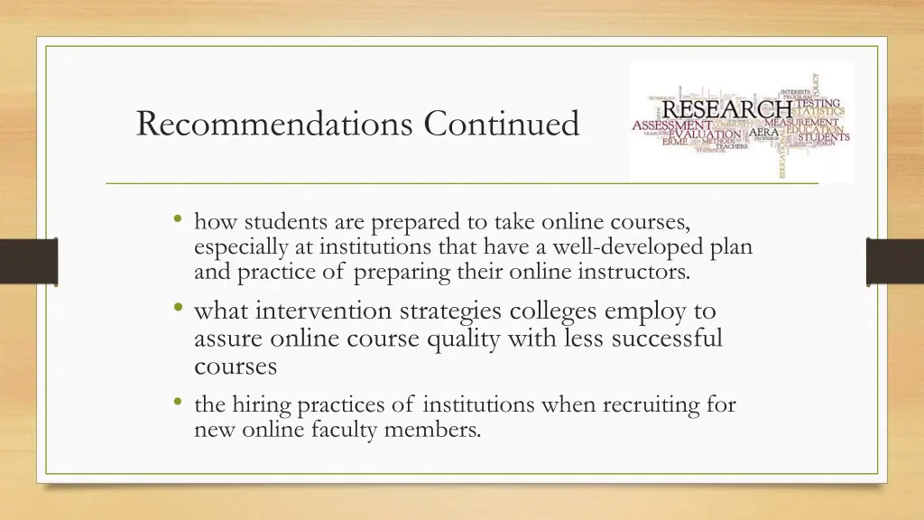 recommendations continued