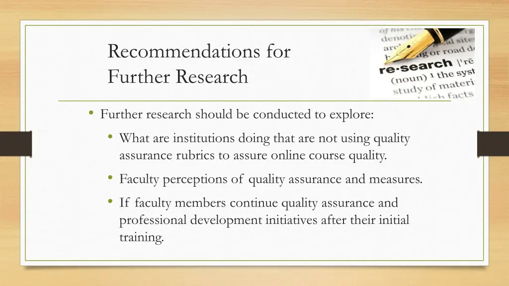 recommendations for further research