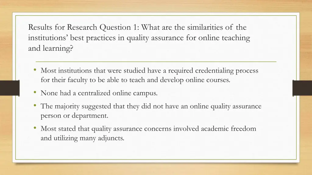 results for research question 1 what