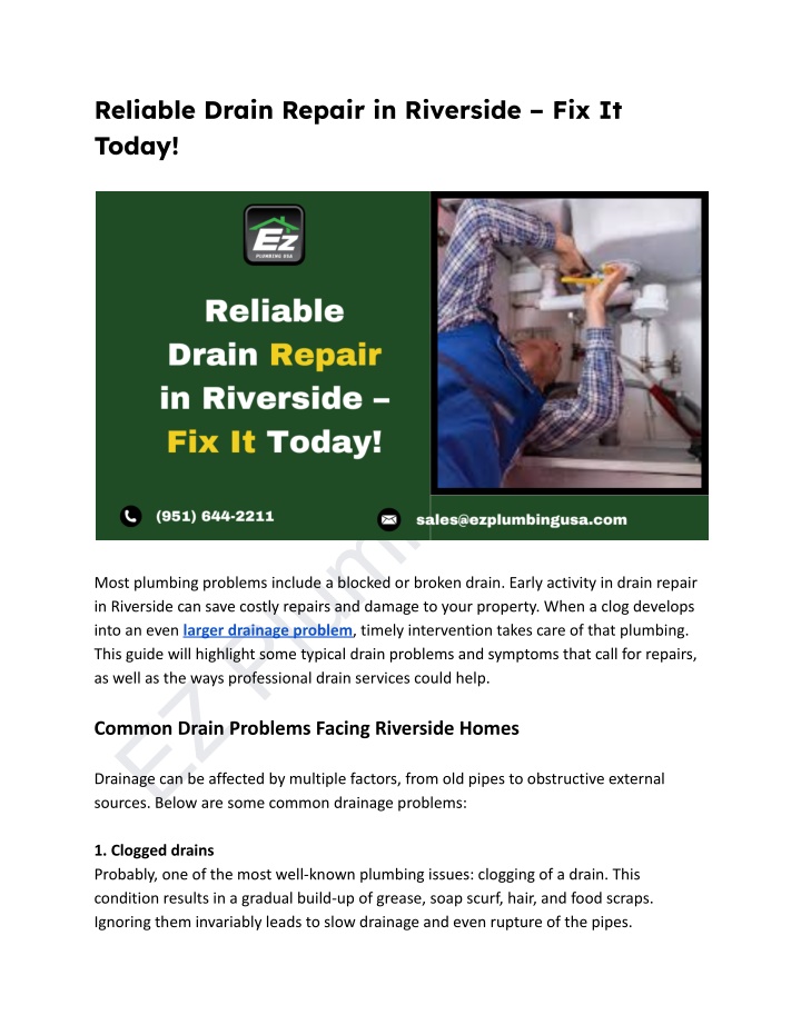 reliable drain repair in riverside fix it today