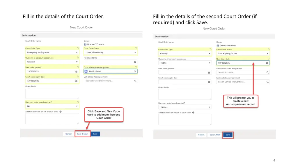fill in the details of the court order