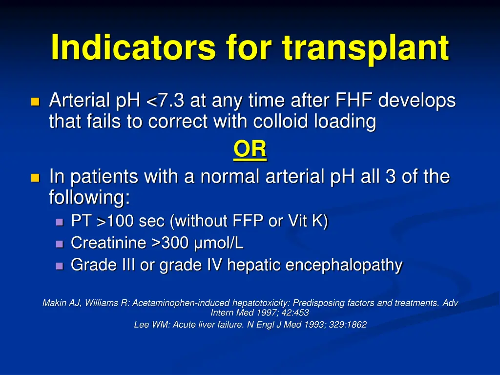 indicators for transplant