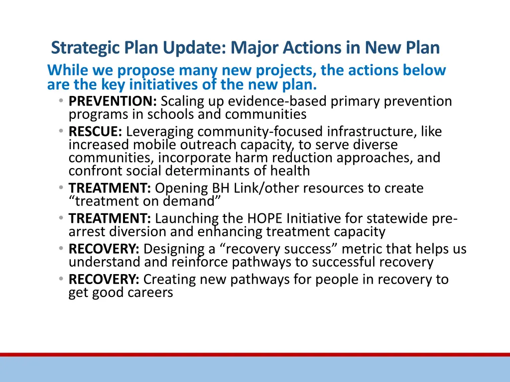 strategic plan update major actions in new plan