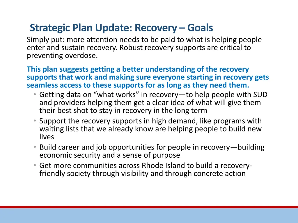 strategic plan update recovery goals simply