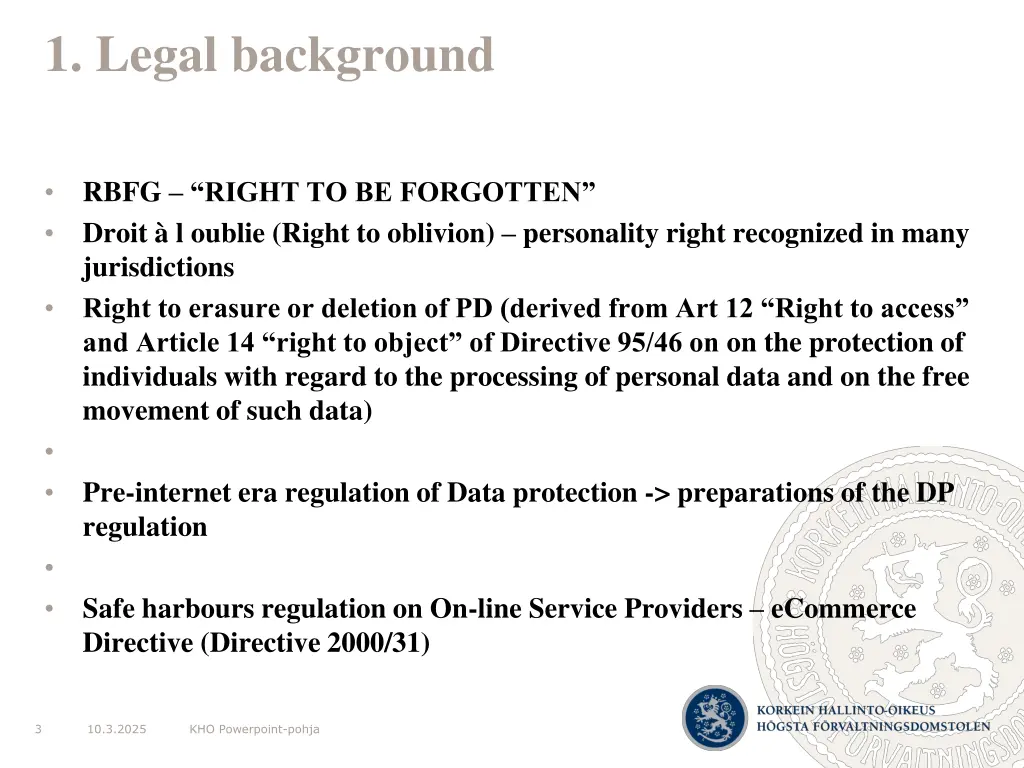 1 legal background