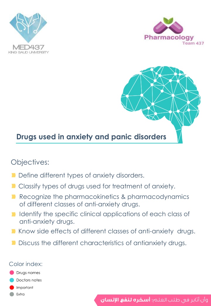drugs used in anxiety and panic disorders