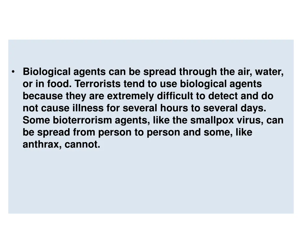 biological agents can be spread through