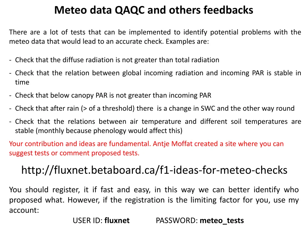meteo data qaqc and others feedbacks