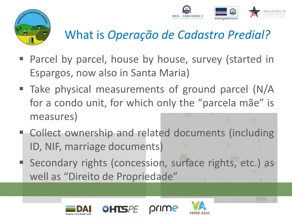 what is opera o de cadastro predial
