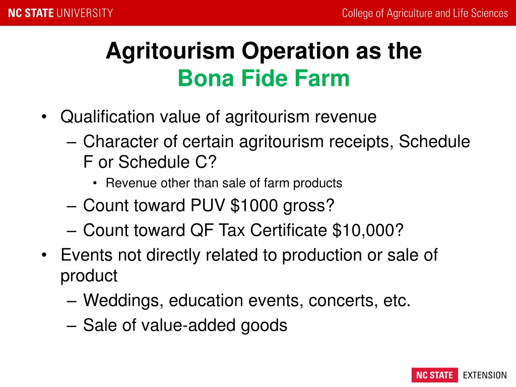 agritourism operation as the bona fide farm