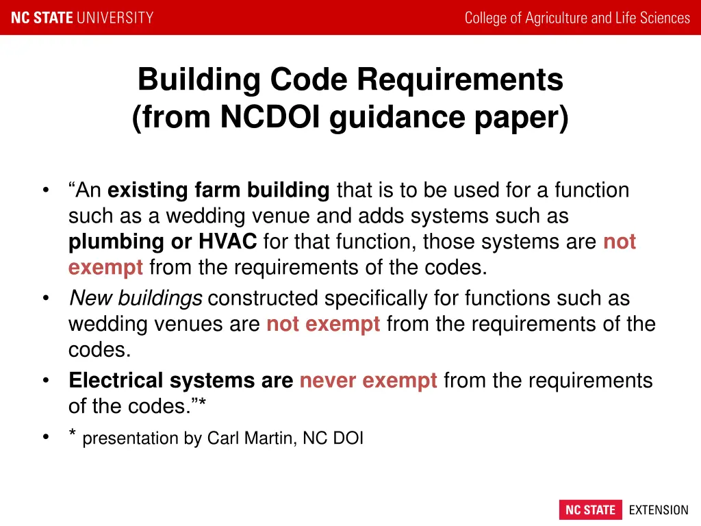 building code requirements from ncdoi guidance