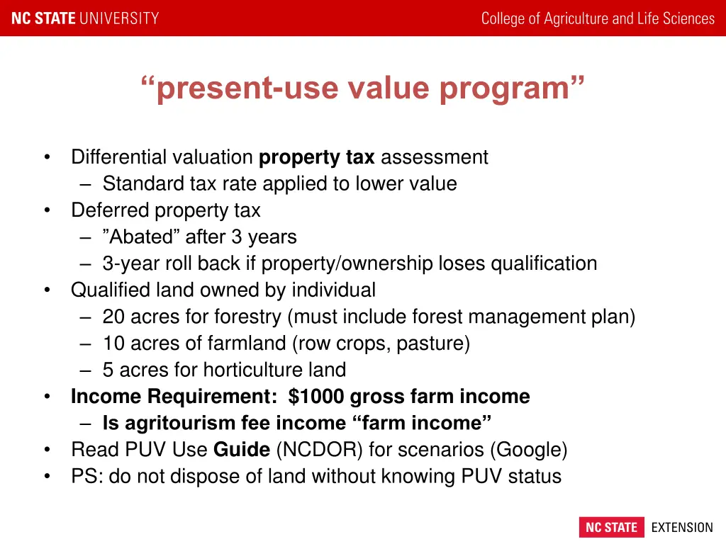present use value program