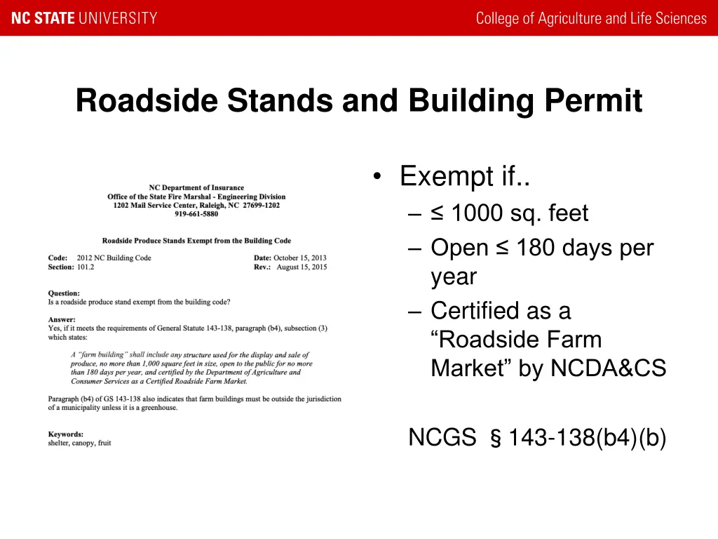 roadside stands and building permit