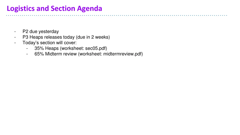 logistics and section agenda
