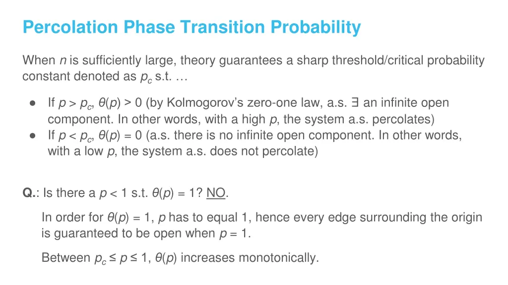 percolation phase transition probability