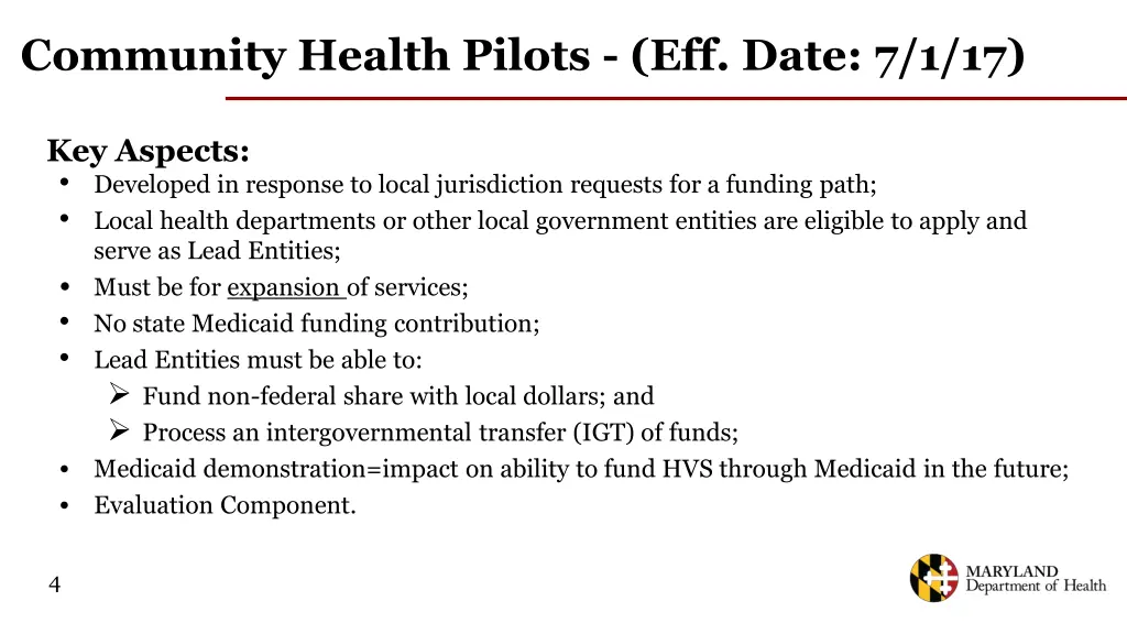 community health pilots eff date 7 1 17