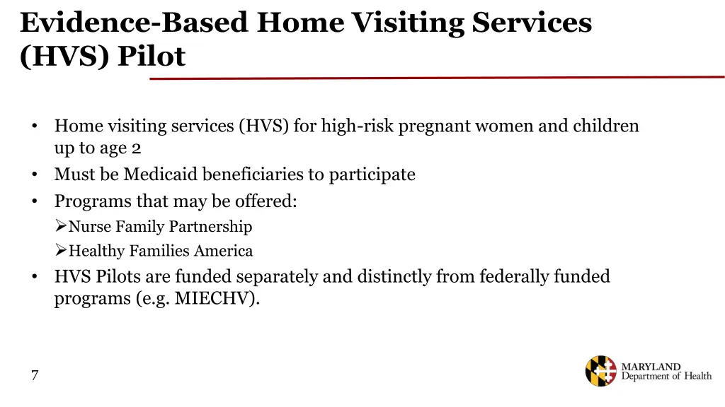 evidence based home visiting services hvs pilot