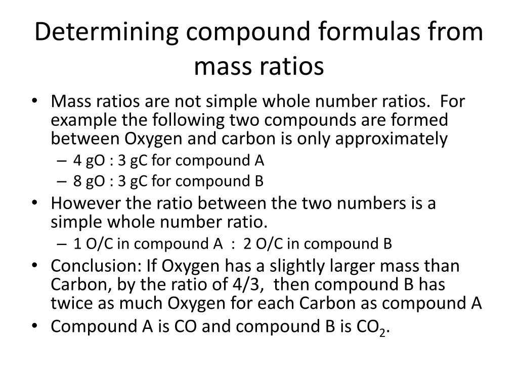 determining compound formulas from mass ratios
