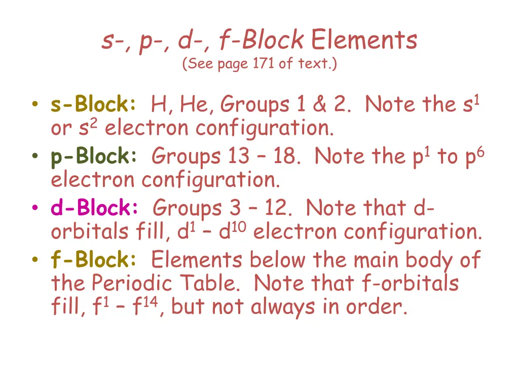 s p d f block elements see page 171 of text