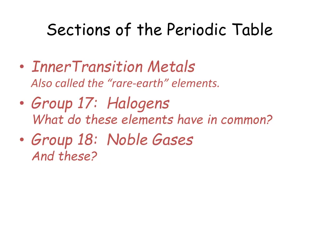 sections of the periodic table 1