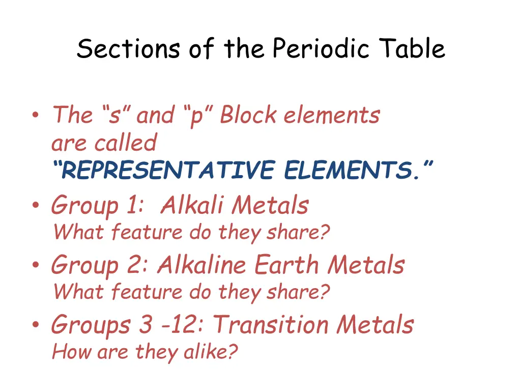 sections of the periodic table