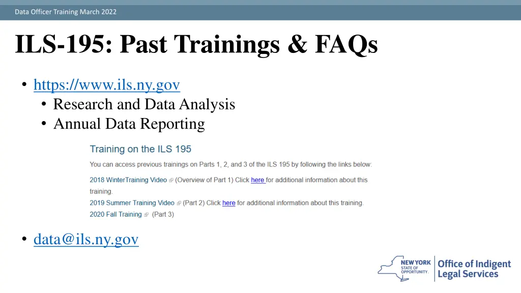 data officer training march 2022 ils 195 past