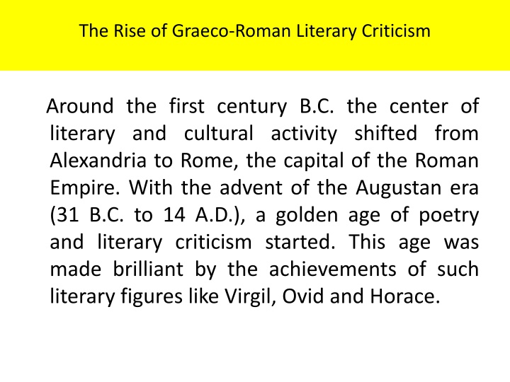 the rise of graeco roman literary criticism