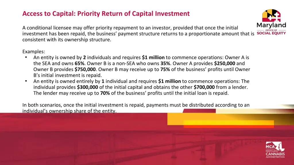 access to capital priority return of capital