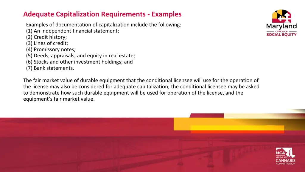 adequate capitalization requirements examples