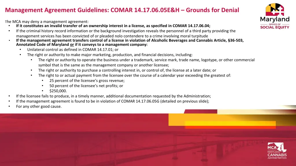 management agreement guidelines comar