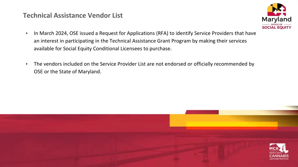 technical assistance vendor list
