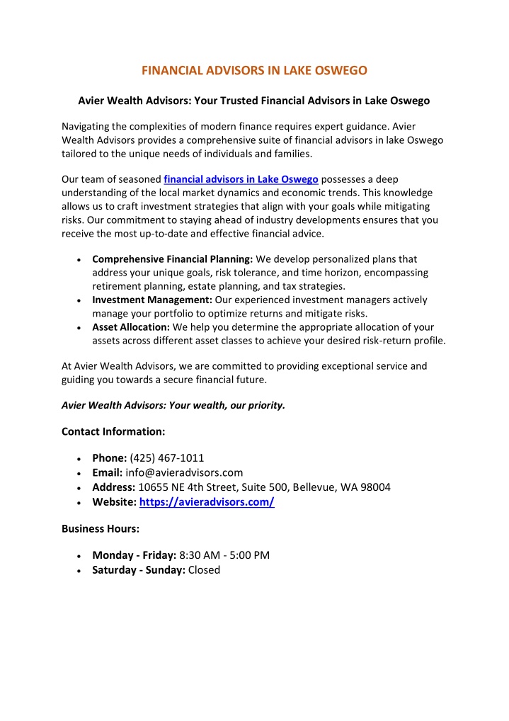 financial advisors in lake oswego