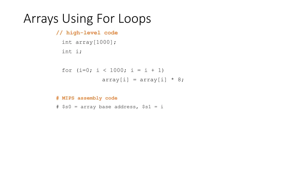 arrays using for loops