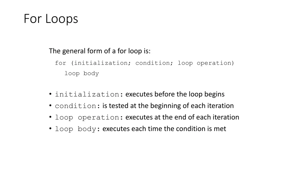 for loops