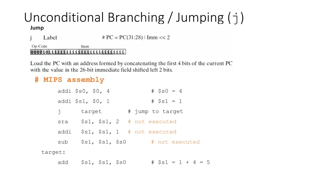 unconditional branching jumping j