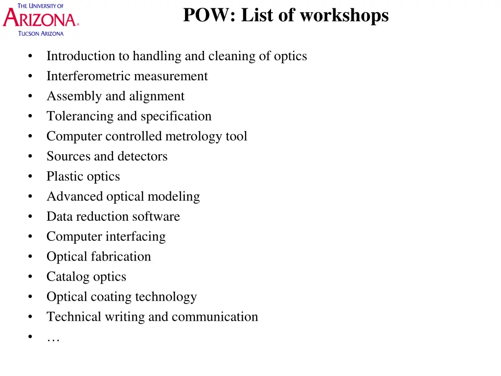 pow list of workshops