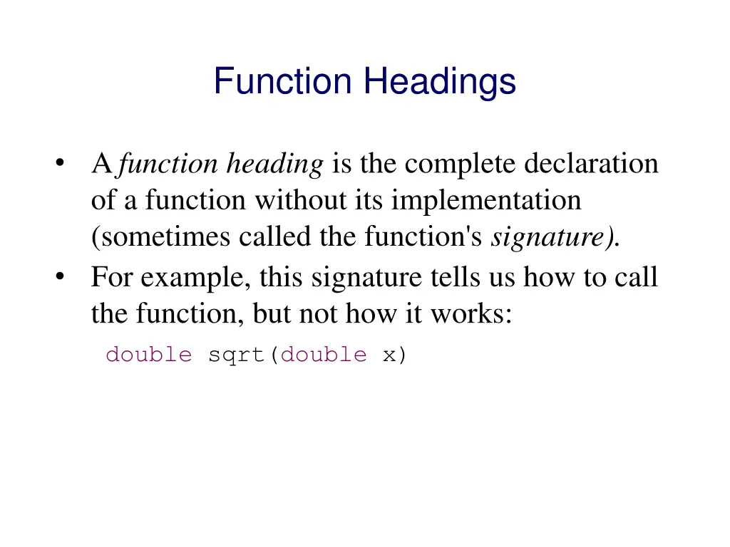 function headings 1