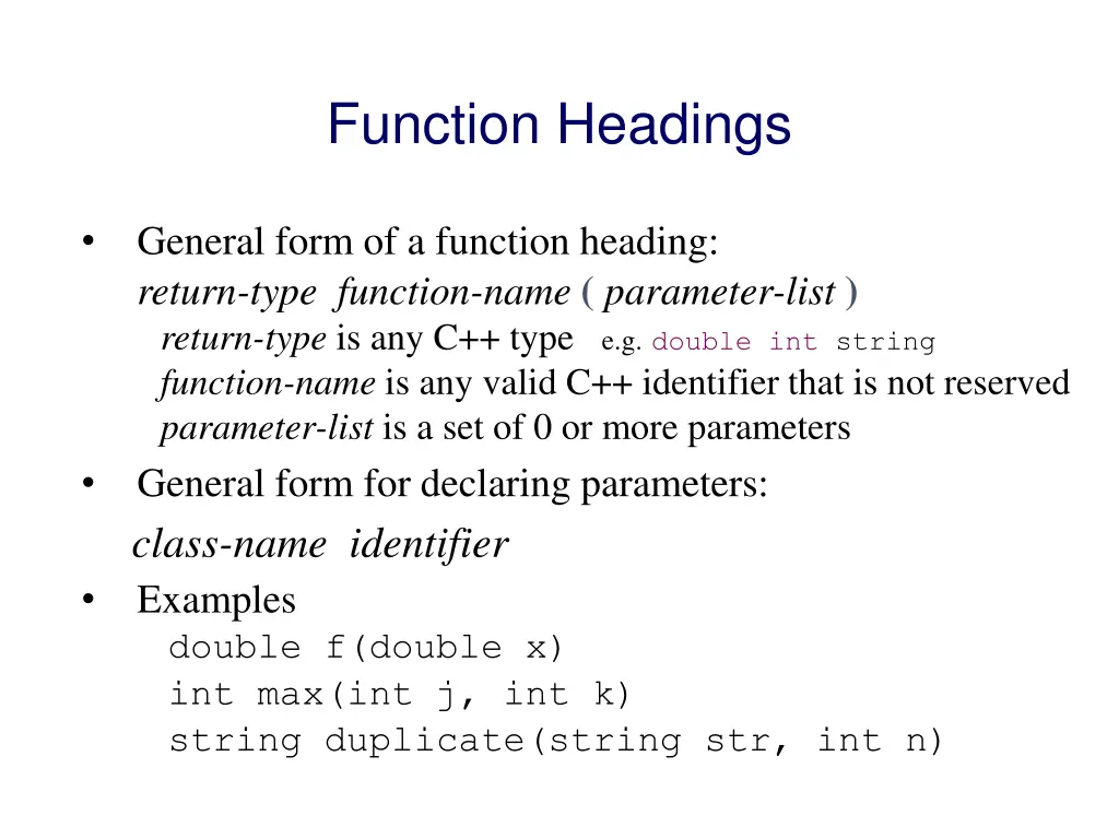 function headings 2