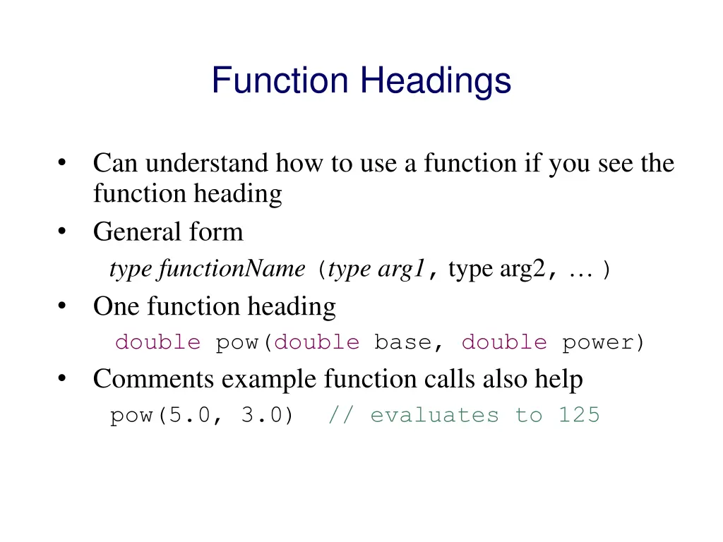 function headings