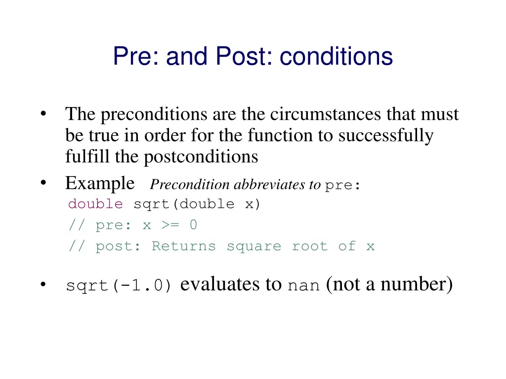 pre and post conditions